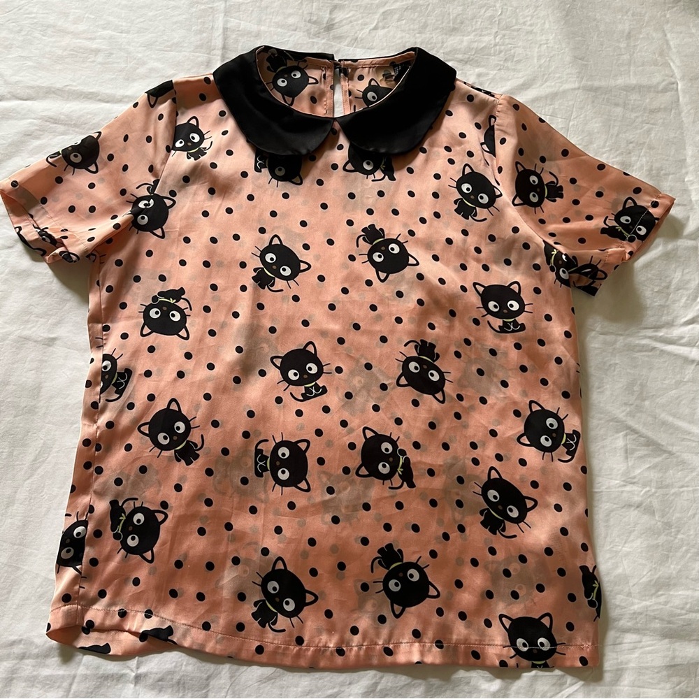 Forever 21 Cat Print Blouse - Pink & Black